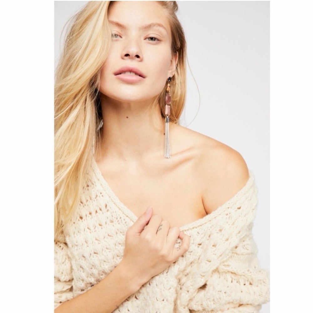 Free People Crashing Waves Wool Blend Pullover Cream Knit Sweater - Picture 6 of 16